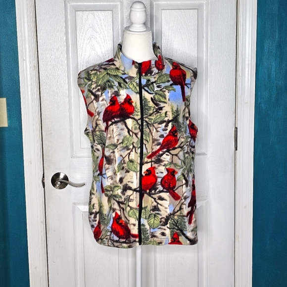 Fleece Red Cardinal Zip down Vest Small - Picture 4 of 12